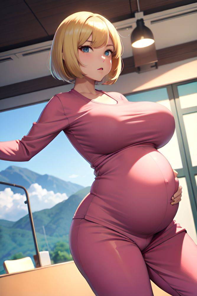 Anime Pregnant Huge Boobs 30s Age Serious Face Blonde Bobcut Hair Style Light Skin Crisp Anime Stage Close Up View Jumping Pajamas 3681802735178745687 - AI Hentai - #main