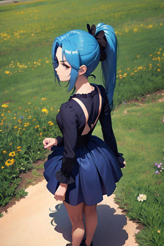 Anime Skinny Small Tits 50s Age Serious Face Blue Hair Ponytail Hair Style Dark Skin 3d Meadow Back View T Pose Goth 3681872313649867678 - AI Hentai - #main