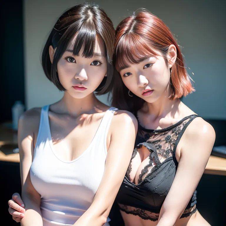 ,korean,(2women:2),twenties,(RAW photo, best quality, masterpiece:1.1), (realistic, photo-realistic:1.2), ultra-detailed, ultra high res, physically-based rendering,short hair,bobcut,black hair,(adult:1.5) - #main