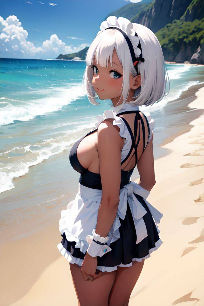 Anime Chubby Small Tits 40s Age Happy Face White Hair Bangs Hair Style Dark Skin Soft Anime Beach Back View T Pose Maid 3676967031519801364 - AI Hentai - #main