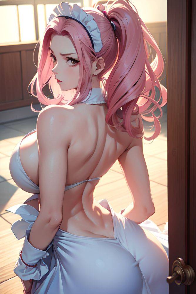 Anime Skinny Huge Boobs 30s Age Serious Face Pink Hair Slicked Hair Style Light Skin Soft + Warm Bar Back View On Back Maid 3676978627971955863 - AI Hentai - #main