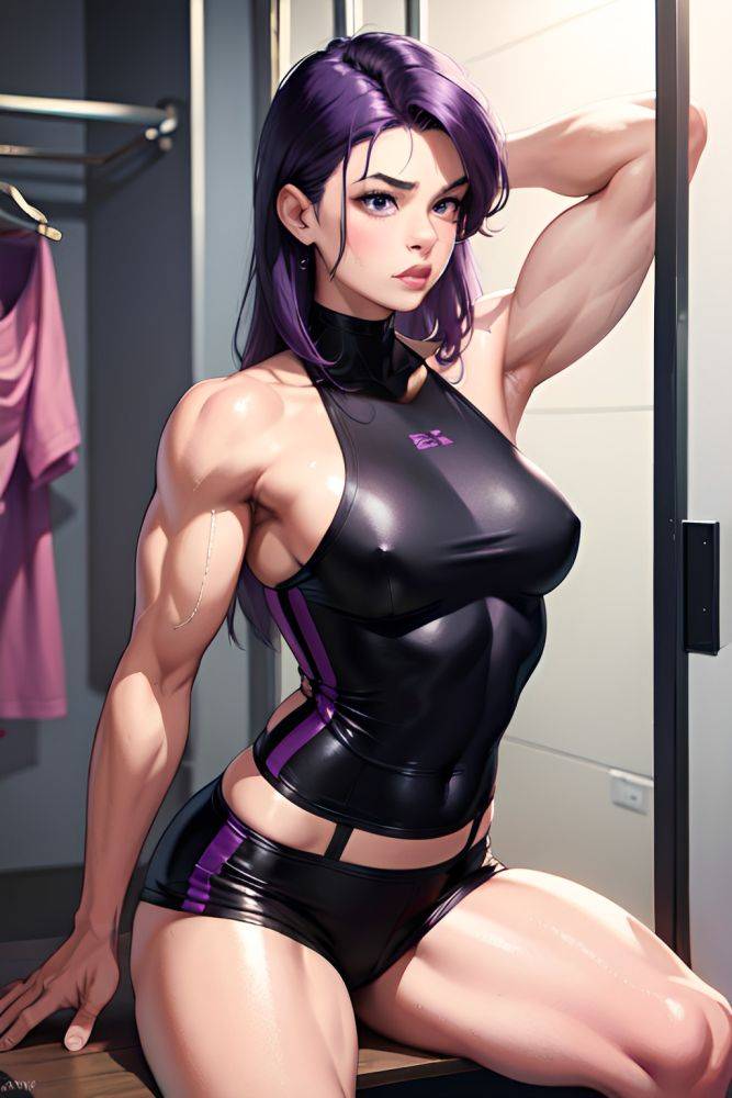 Anime Muscular Small Tits 40s Age Pouting Lips Face Purple Hair Messy Hair Style Light Skin Cyberpunk Changing Room Side View Straddling Teacher 3676986358913180081 - AI Hentai - #main