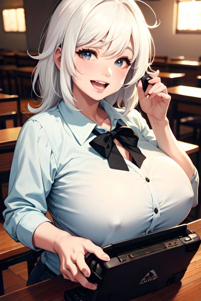 Anime Chubby Small Tits 60s Age Laughing Face White Hair Messy Hair Style Light Skin Black And White Bar Close Up View Gaming Teacher 3676982493402246167 - AI Hentai - #main