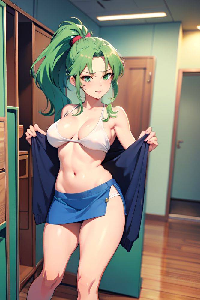 Anime Busty Small Tits 80s Age Seductive Face Green Hair Ponytail Hair Style Light Skin Film Photo Changing Room Front View Gaming Mini Skirt 3677009551736911030 - AI Hentai - #main