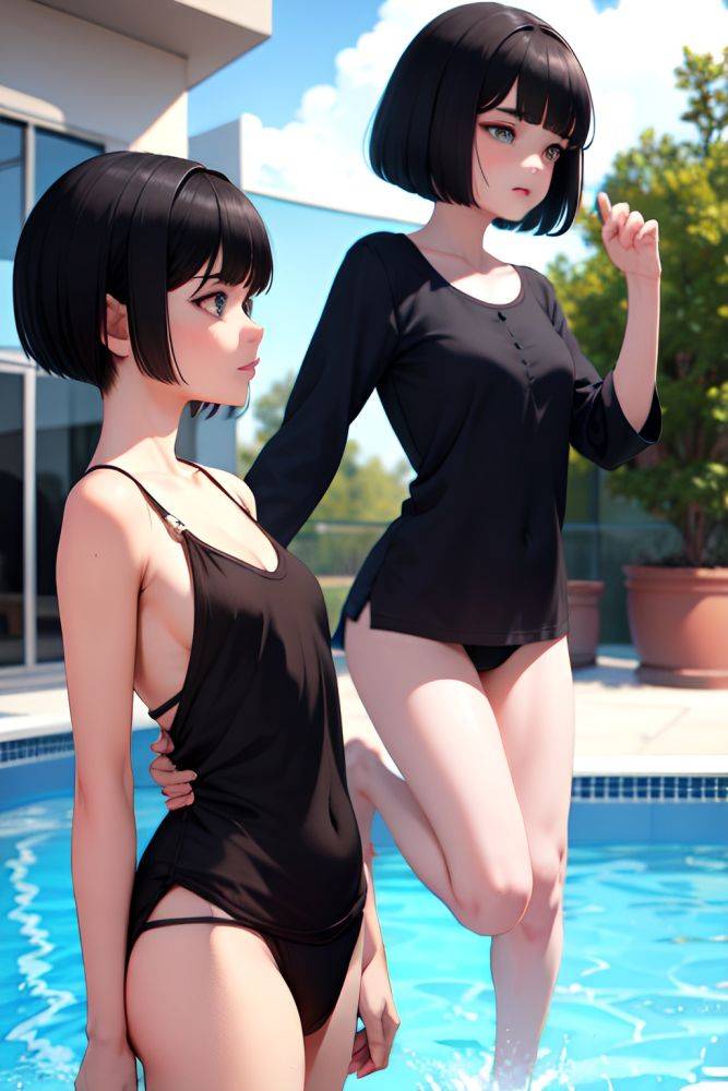 Anime Busty Small Tits 40s Age Pouting Lips Face Black Hair Bobcut Hair Style Dark Skin 3d Pool Side View Jumping Pajamas 3677044340955818741 - AI Hentai - #main