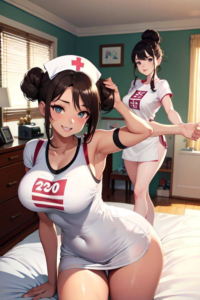 Anime Skinny Huge Boobs 20s Age Happy Face Brunette Hair Bun Hair Style Light Skin Illustration Bedroom Front View Working Out Nurse 3677071399226666369 - AI Hentai - #main