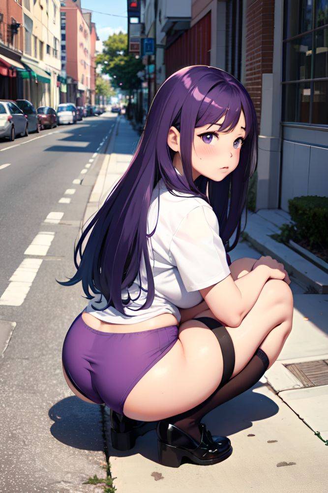 Anime Chubby Small Tits 18 Age Sad Face Purple Hair Straight Hair Style Light Skin Illustration Street Back View Squatting Stockings 3677090726579731622 - AI Hentai - #main