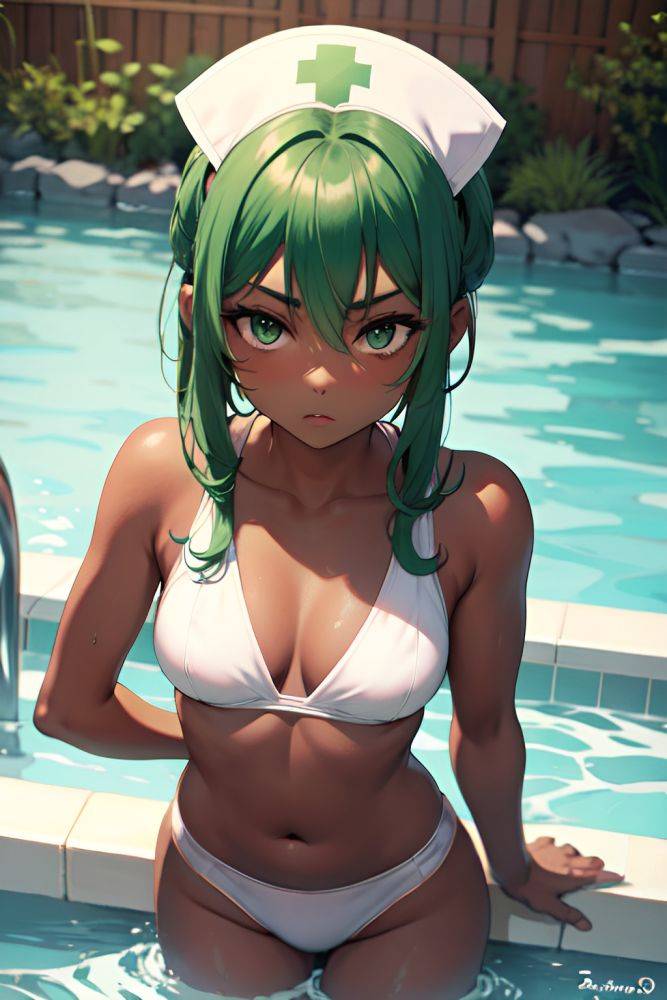 Anime Busty Small Tits 20s Age Serious Face Green Hair Slicked Hair Style Dark Skin Soft + Warm Hot Tub Front View Gaming Nurse 3677191228351680482 - AI Hentai - #main
