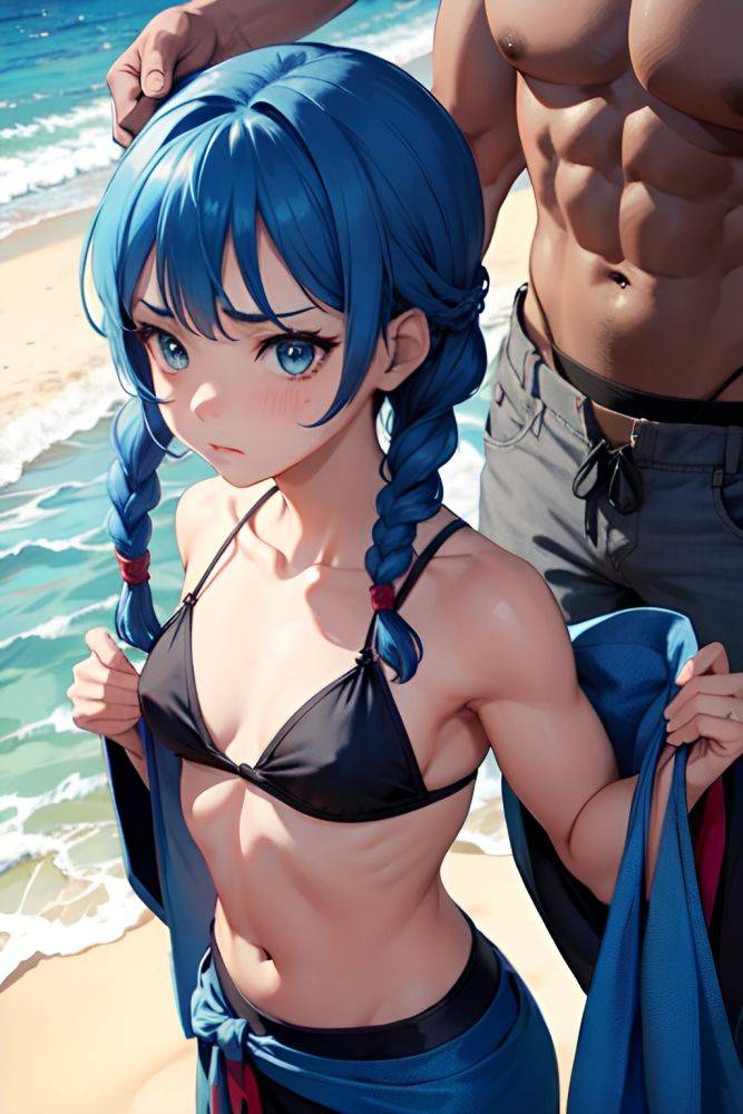 Anime Muscular Small Tits 60s Age Sad Face Blue Hair Braided Hair Style Dark Skin Charcoal Beach Close Up View Yoga Kimono 3677264672757514991 - AI Hentai - #main