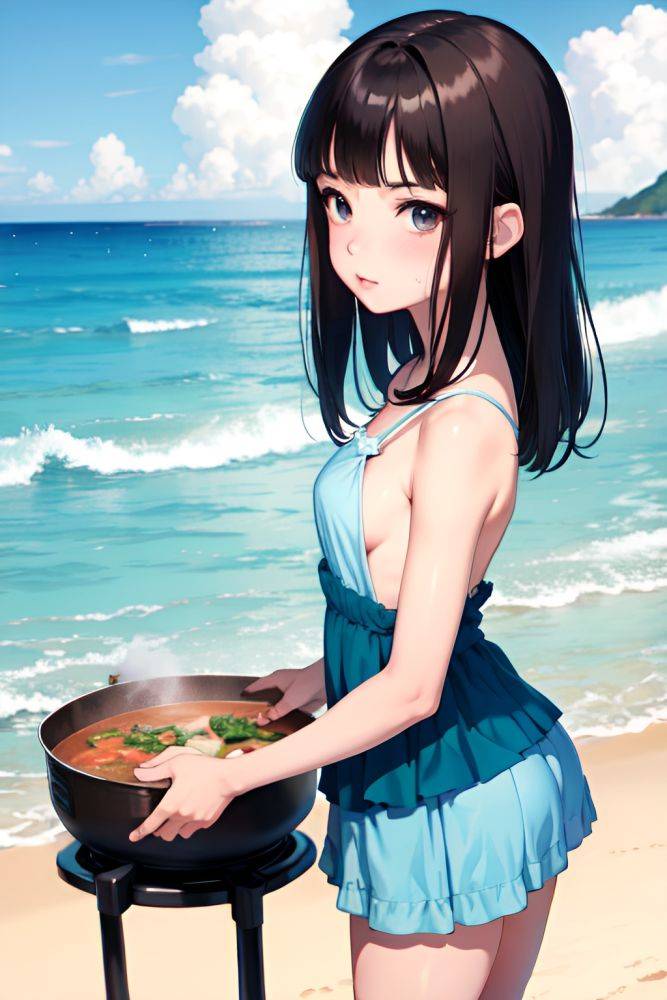 Anime Skinny Small Tits 40s Age Pouting Lips Face Brunette Bangs Hair Style Light Skin Illustration Beach Side View Cooking Mini Skirt 3677384501882526317 - AI Hentai - #main