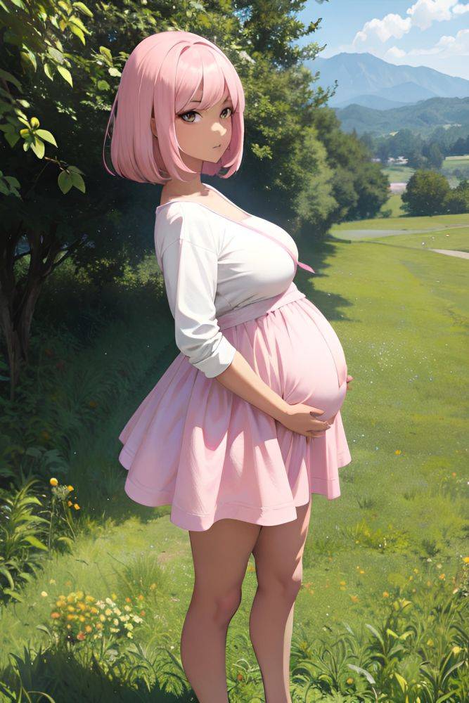 Anime Pregnant Small Tits 60s Age Serious Face Pink Hair Bobcut Hair Style Dark Skin Crisp Anime Meadow Front View Bending Over Mini Skirt 3677469542236179166 - AI Hentai - #main