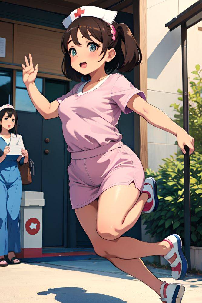 Anime Chubby Small Tits 50s Age Shocked Face Brunette Pixie Hair Style Dark Skin Illustration Oasis Front View Jumping Nurse 3677515927883518104 - AI Hentai - #main