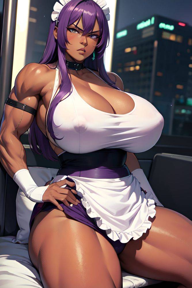 Anime Muscular Huge Boobs 50s Age Angry Face Purple Hair Straight Hair Style Dark Skin Cyberpunk Bus Front View Spreading Legs Maid 3677709201414445317 - AI Hentai - #main