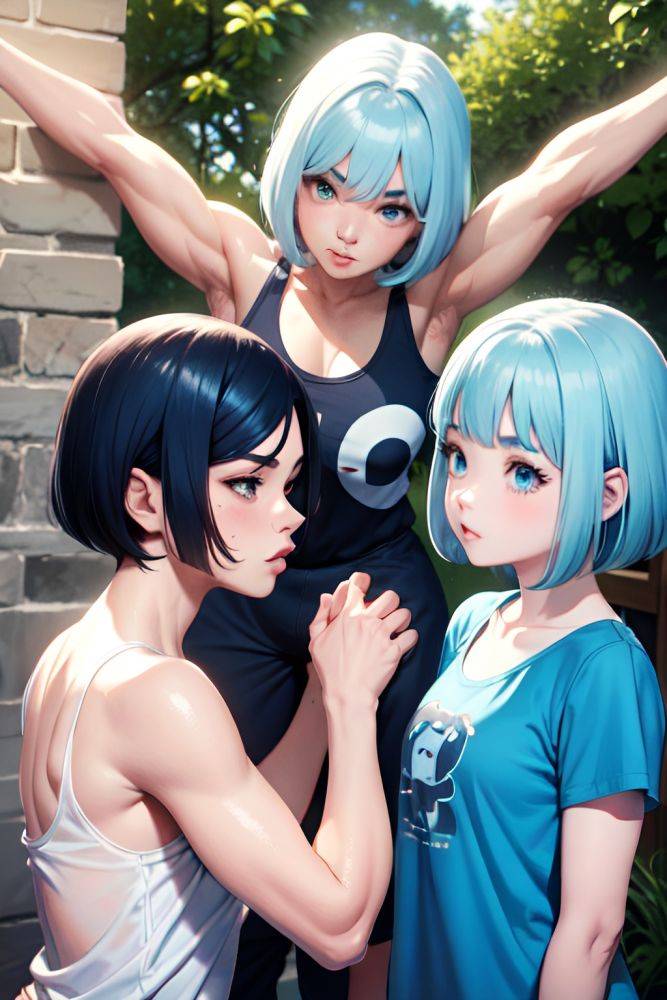 Anime Muscular Small Tits 60s Age Pouting Lips Face Blue Hair Bobcut Hair Style Light Skin Black And White Oasis Front View Jumping Pajamas 3677856089745323126 - AI Hentai - #main