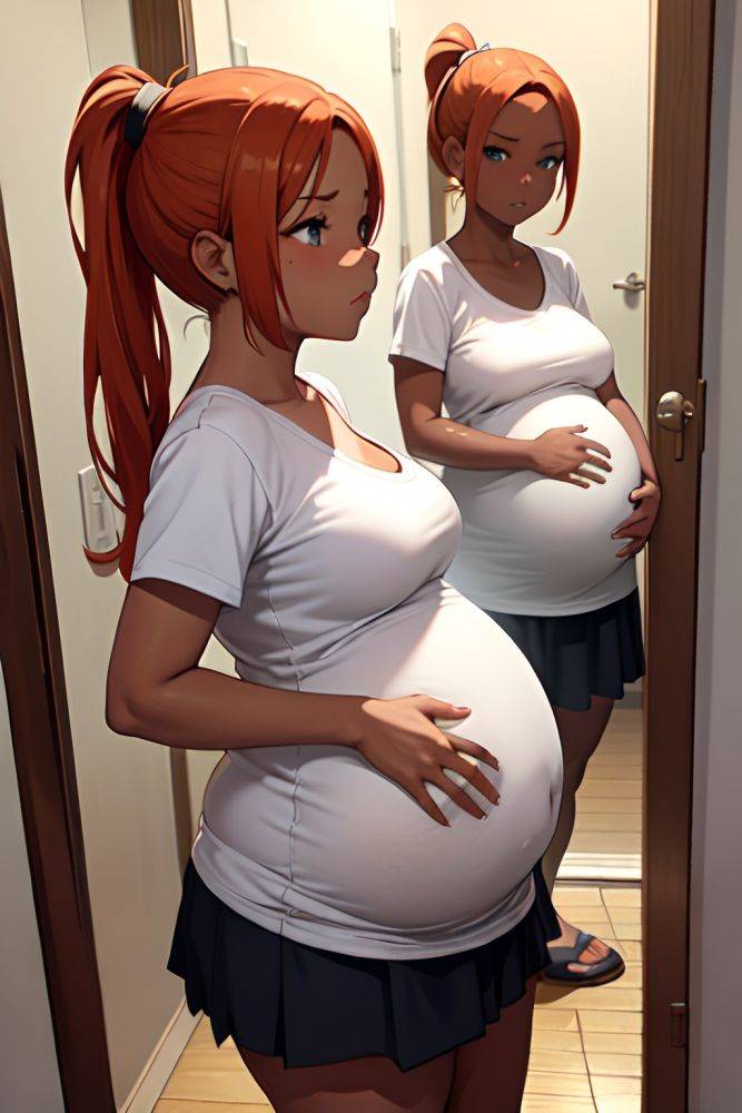 Anime Pregnant Small Tits 30s Age Sad Face Ginger Ponytail Hair Style Dark Skin Mirror Selfie Prison Side View On Back Mini Skirt 3677879282609318236 - AI Hentai - #main