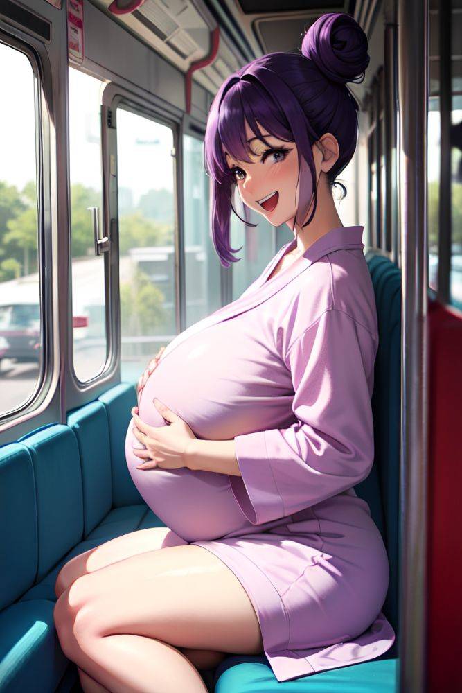 Anime Pregnant Small Tits 60s Age Laughing Face Purple Hair Hair Bun Hair Style Light Skin Vintage Bus Side View Yoga Bathrobe 3677937264628221507 - AI Hentai - #main
