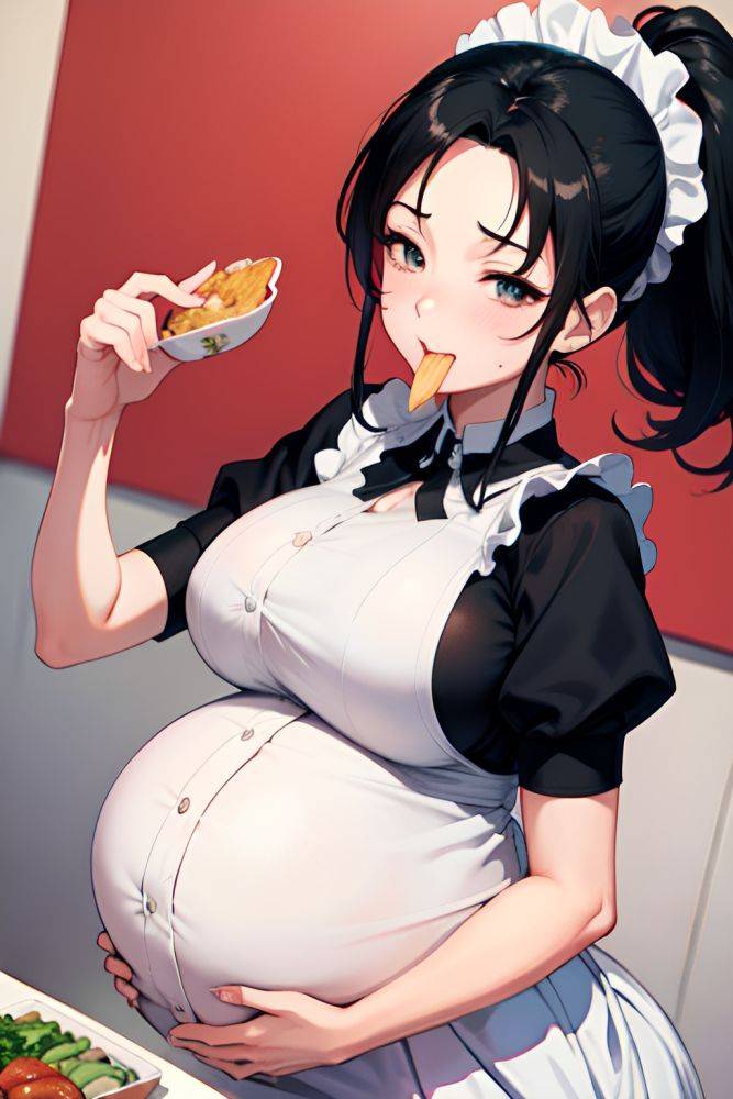 Anime Pregnant Huge Boobs 50s Age Happy Face Black Hair Ponytail Hair Style Light Skin Watercolor Hospital Close Up View Eating Maid 3677991381217042123 - AI Hentai - #main