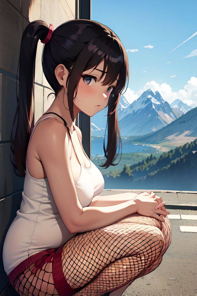 Anime Pregnant Small Tits 30s Age Sad Face Ginger Pigtails Hair Style Dark Skin Soft + Warm Mountains Side View Squatting Fishnet 3681903237414797231 - AI Hentai - #main