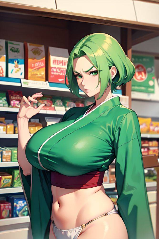 Anime Skinny Huge Boobs 60s Age Angry Face Green Hair Slicked Hair Style Light Skin Watercolor Grocery Front View Bathing Kimono 3681941892658409708 - AI Hentai - #main