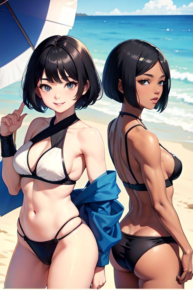 Anime Muscular Small Tits 40s Age Happy Face Black Hair Bobcut Hair Style Dark Skin Watercolor Beach Side View Plank Geisha 3683723874593138946 - AI Hentai - #main