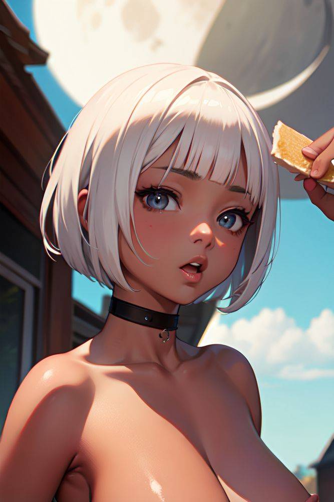 Anime Busty Small Tits 18 Age Shocked Face White Hair Bobcut Hair Style Dark Skin Film Photo Moon Front View Eating Nude 3683762527151766530 - AI Hentai - #main