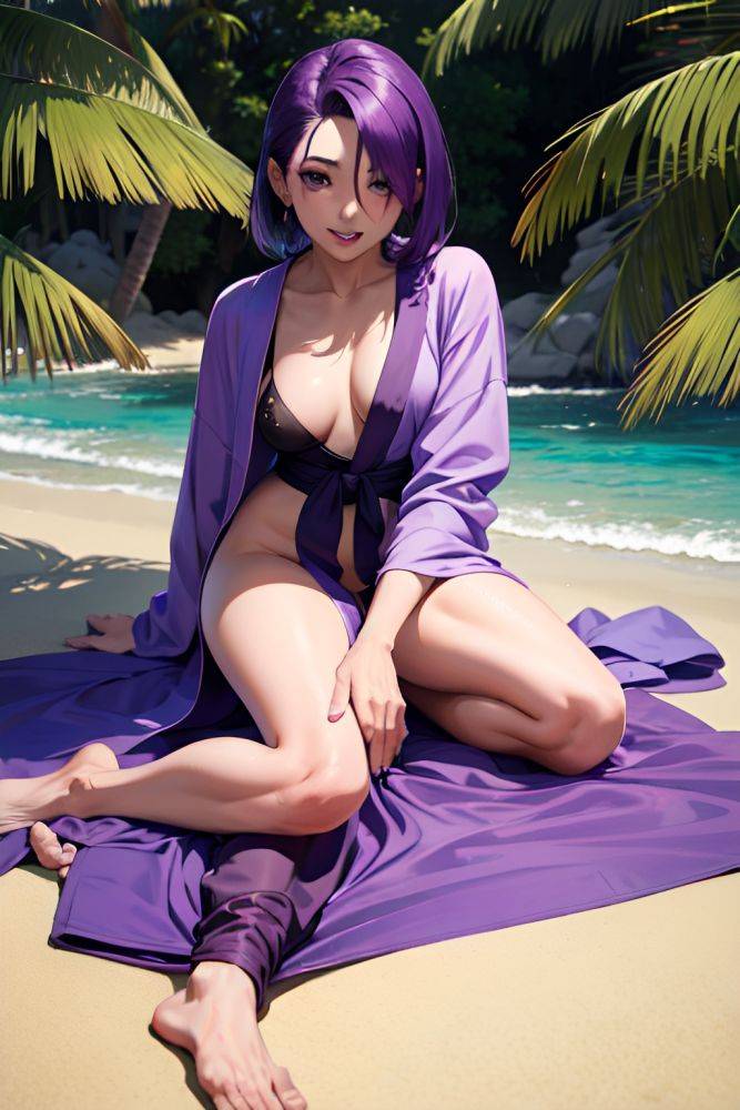 Anime Skinny Small Tits 30s Age Ahegao Face Purple Hair Slicked Hair Style Dark Skin Vintage Beach Front View Straddling Bathrobe 3683971262564532091 - AI Hentai - #main