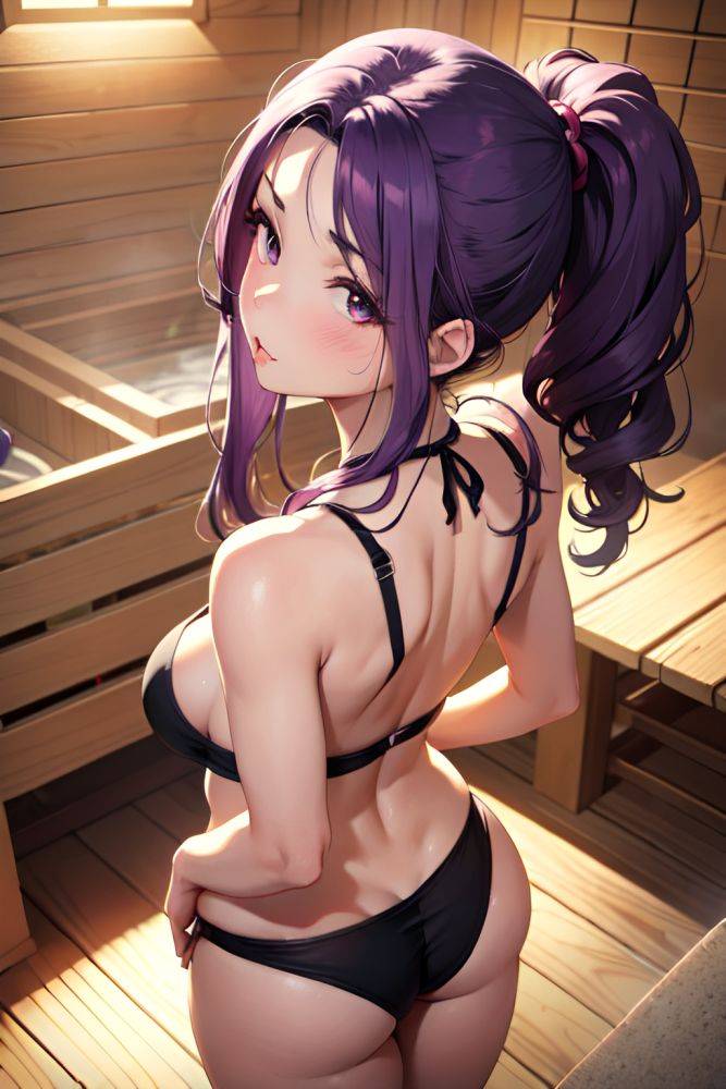 Anime Busty Small Tits 50s Age Pouting Lips Face Purple Hair Messy Hair Style Light Skin Soft + Warm Sauna Back View Working Out Bikini 3684006053409888017 - AI Hentai - #main