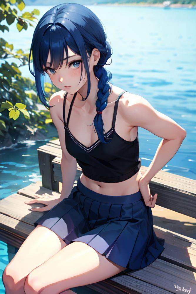 Anime Skinny Small Tits 20s Age Seductive Face Blue Hair Braided Hair Style Dark Skin Watercolor Lake Side View On Back Schoolgirl 3684002187939279522 - AI Hentai - #main
