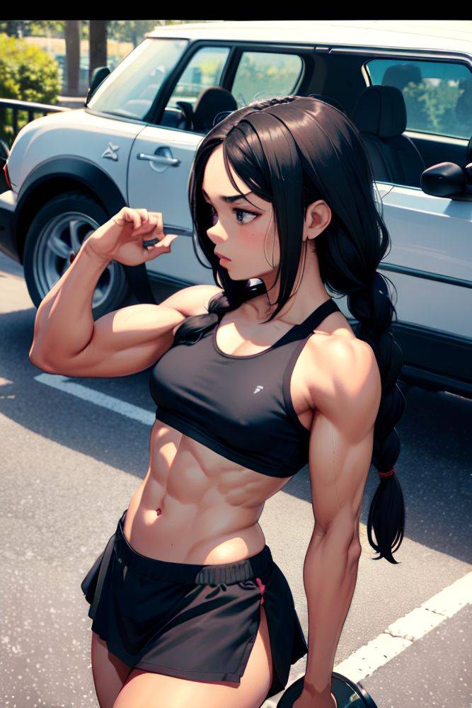 Anime Muscular Small Tits 70s Age Sad Face Black Hair Braided Hair Style Dark Skin Charcoal Car Side View Working Out Mini Skirt 3684245709890802730 - AI Hentai - #main