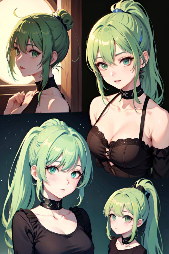 Anime Skinny Small Tits 40s Age Shocked Face Green Hair Ponytail Hair Style Light Skin Soft + Warm Moon Close Up View Jumping Goth 3684392600062017761 - AI Hentai - #main