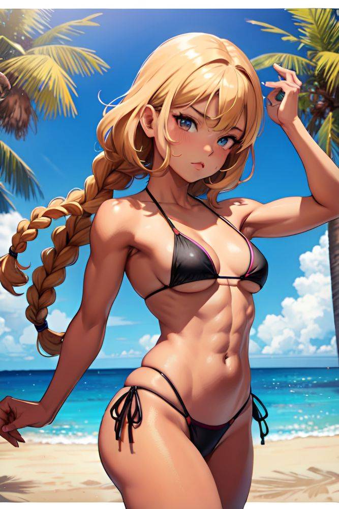Anime Muscular Small Tits 60s Age Pouting Lips Face Ginger Braided Hair Style Dark Skin Illustration Stage Front View T Pose Bikini 3684543353415967573 - AI Hentai - #main