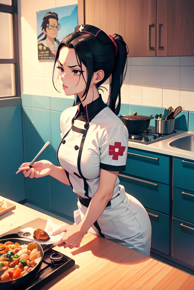 Anime Busty Small Tits 60s Age Angry Face Black Hair Slicked Hair Style Light Skin Illustration Club Side View Cooking Nurse 3684554947539852333 - AI Hentai - #main