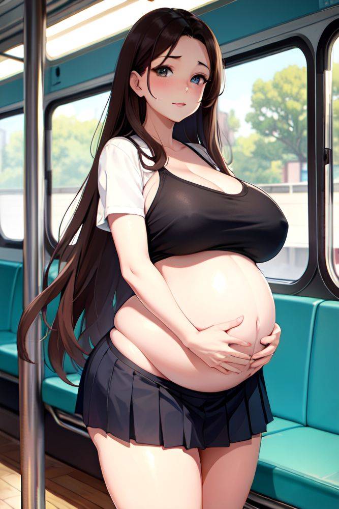 Anime Pregnant Huge Boobs 50s Age Seductive Face Brunette Straight Hair Style Light Skin Watercolor Bus Back View Eating Schoolgirl 3684601333187131462 - AI Hentai - #main