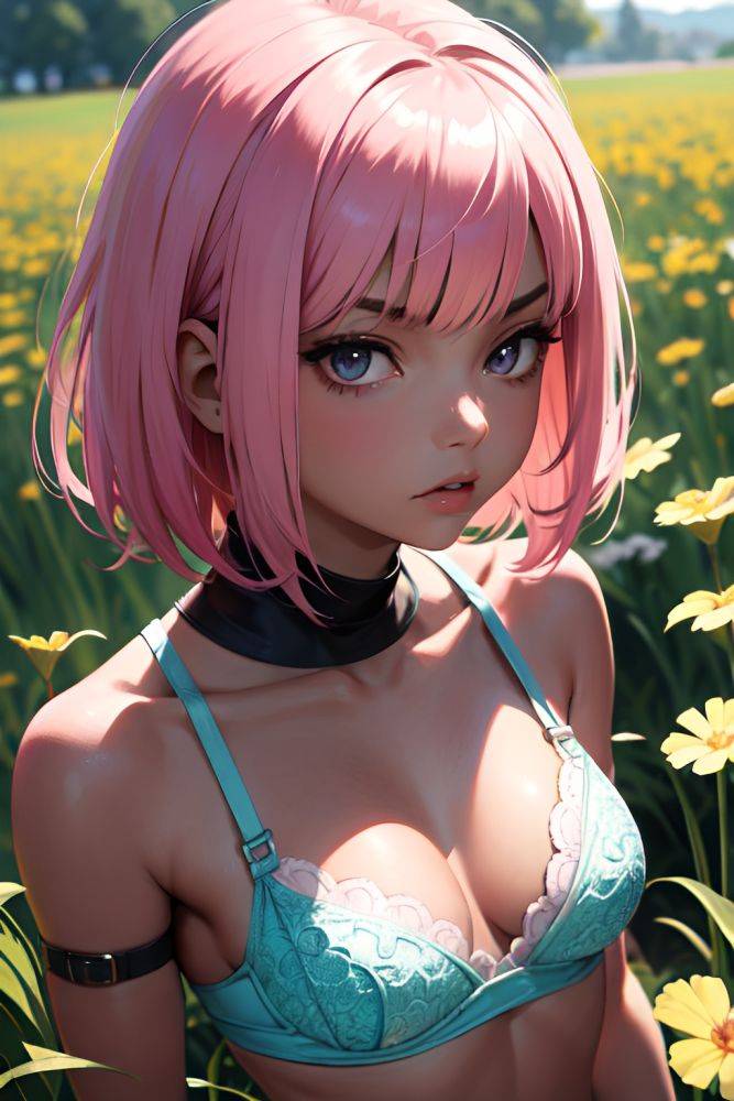 Anime Skinny Small Tits 20s Age Serious Face Pink Hair Bobcut Hair Style Dark Skin Dark Fantasy Meadow Close Up View Gaming Bra 3684690241299279842 - AI Hentai - #main