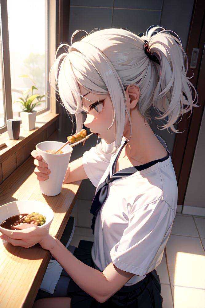 Anime Skinny Small Tits 20s Age Sad Face White Hair Messy Hair Style Light Skin Soft Anime Bathroom Side View Eating Schoolgirl 3684868052828016172 - AI Hentai - #main