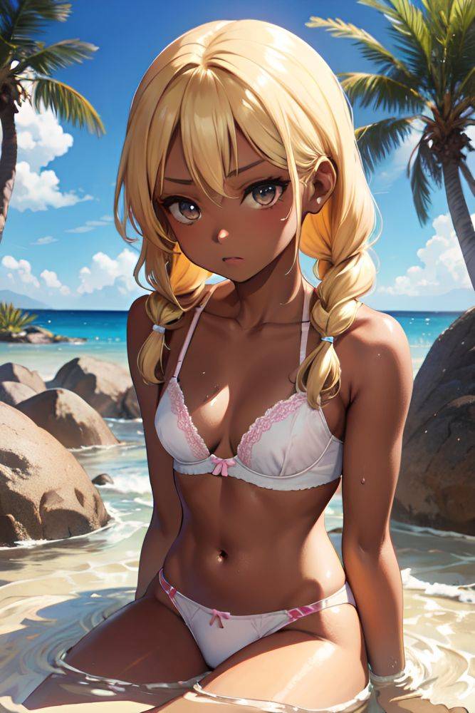 Anime Skinny Small Tits 80s Age Serious Face Blonde Braided Hair Style Dark Skin Soft + Warm Desert Front View Bathing Bra 3684914438458456144 - AI Hentai - #main