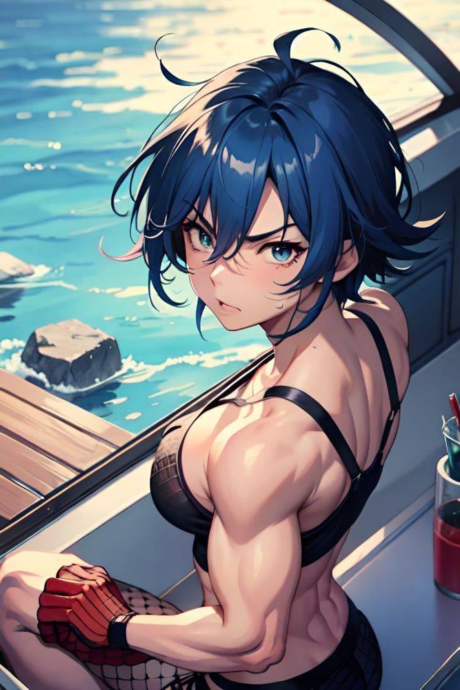 Anime Muscular Small Tits 20s Age Angry Face Blue Hair Messy Hair Style Dark Skin Watercolor Yacht Front View Straddling Fishnet 3684960821993932884 - AI Hentai - #main