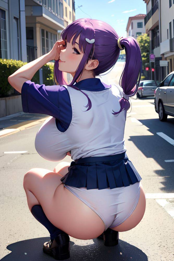 Anime Skinny Huge Boobs 70s Age Happy Face Purple Hair Pigtails Hair Style Light Skin Soft + Warm Yacht Back View Squatting Schoolgirl 3685092251321086690 - AI Hentai - #main