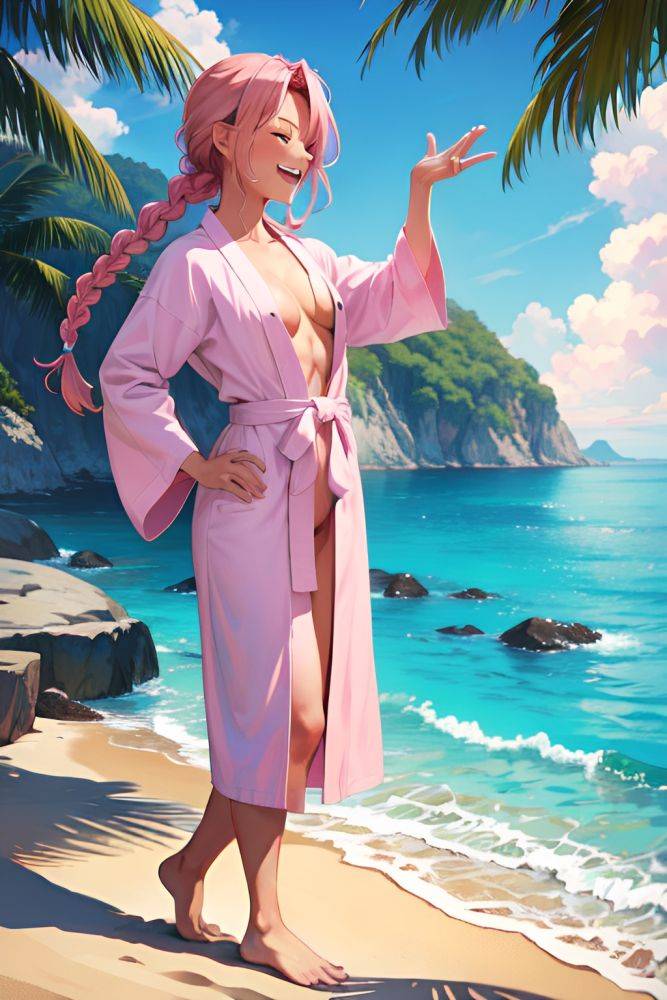 Anime Muscular Small Tits 30s Age Laughing Face Pink Hair Braided Hair Style Light Skin Painting Beach Side View Plank Bathrobe 3682111972827758771 - AI Hentai - #main