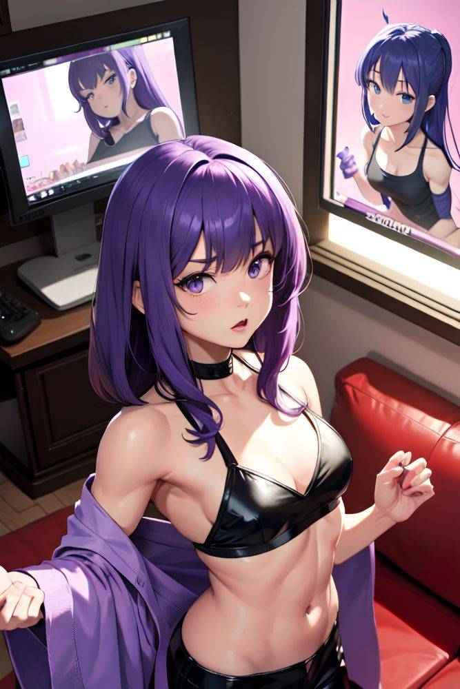 Anime Muscular Small Tits 50s Age Shocked Face Purple Hair Bangs Hair Style Light Skin Comic Couch Side View Gaming Goth 3682204742597763585 - AI Hentai - #main