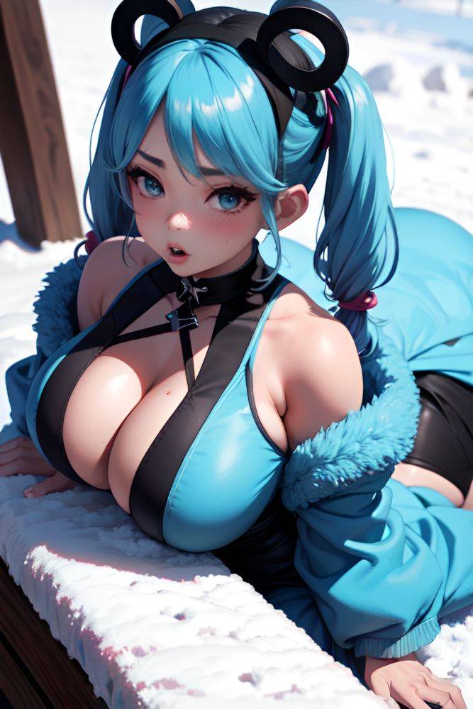 Anime Busty Huge Boobs 50s Age Pouting Lips Face Blue Hair Pigtails Hair Style Dark Skin 3d Snow Close Up View Straddling Goth 3685699127870094056 - AI Hentai - #main