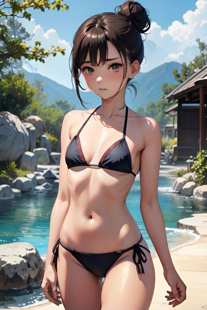 Anime Skinny Small Tits 18 Age Sad Face Brunette Hair Bun Hair Style Dark Skin Watercolor Onsen Front View Working Out Bikini 3685760977547451197 - AI Hentai - #main