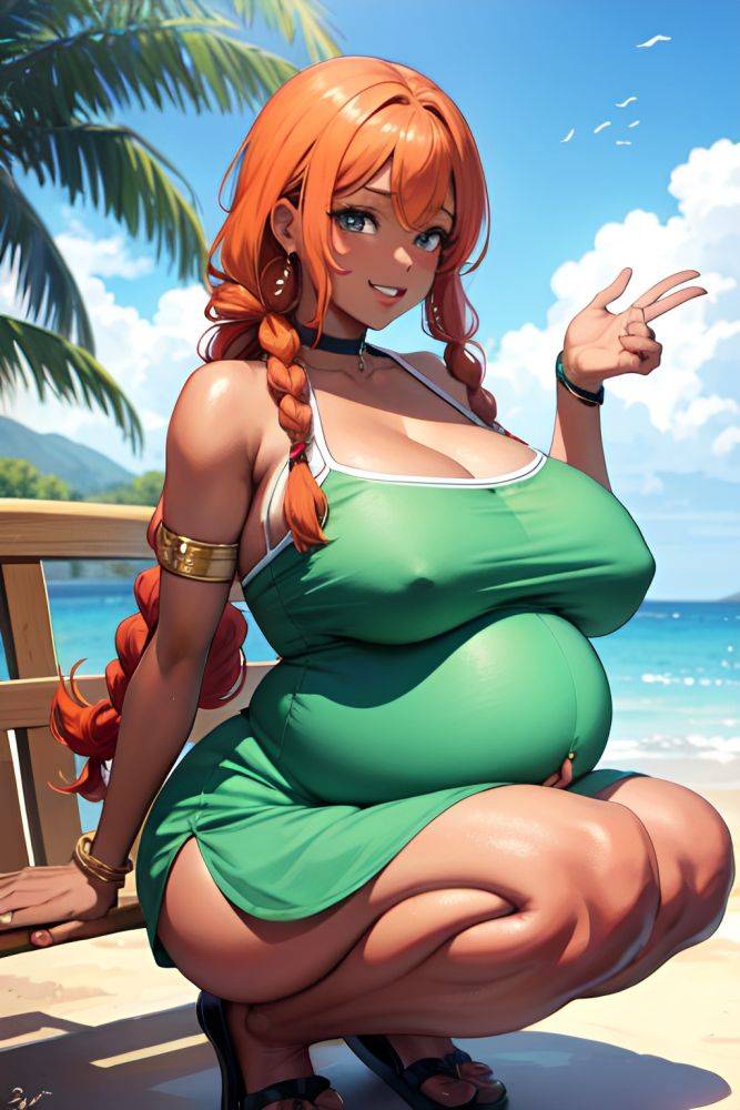 Anime Pregnant Huge Boobs 60s Age Happy Face Ginger Braided Hair Style Dark Skin Watercolor Couch Side View Squatting Fishnet 3685768706341205300 - AI Hentai - #main