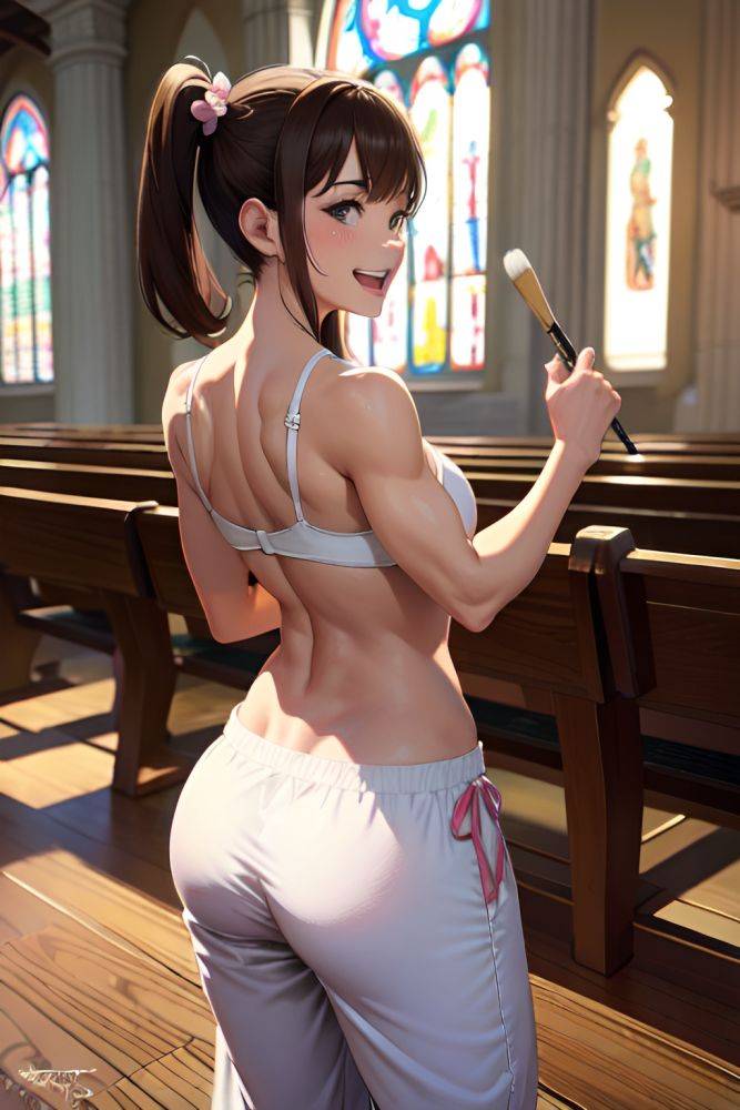 Anime Muscular Small Tits 60s Age Laughing Face Brunette Pigtails Hair Style Light Skin Painting Church Back View On Back Pajamas 3686182313844009629 - AI Hentai - #main