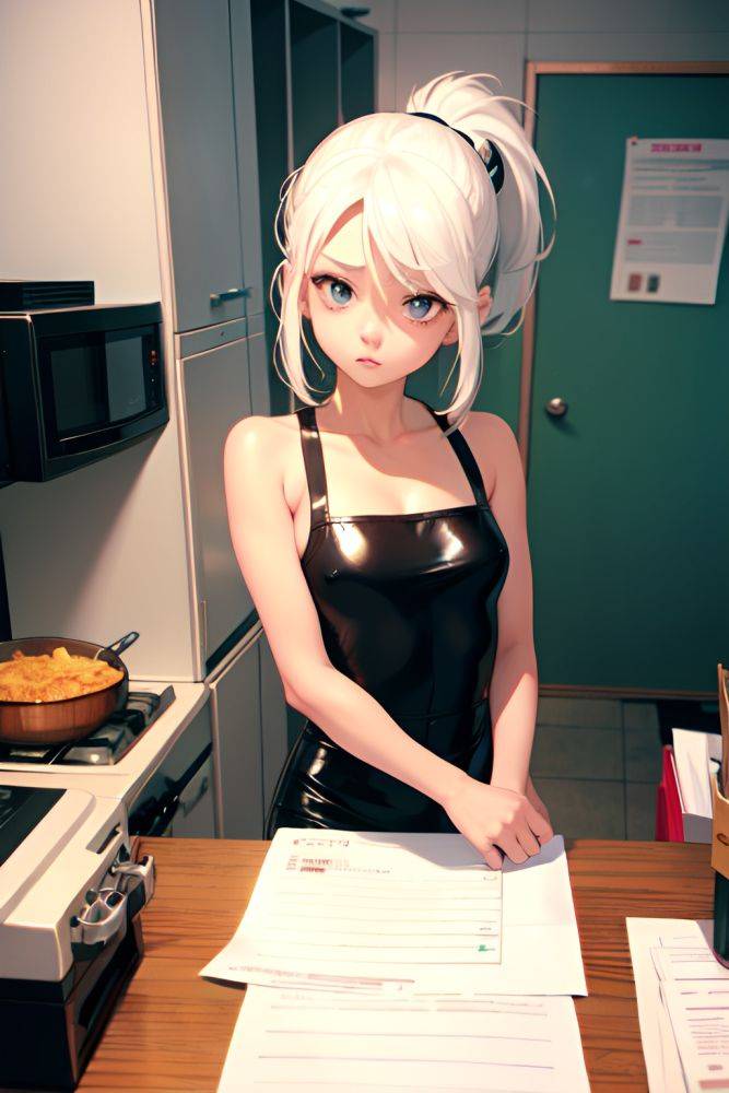 Anime Skinny Small Tits 30s Age Sad Face White Hair Ponytail Hair Style Light Skin Film Photo Office Front View Cooking Latex 3686224831856380858 - AI Hentai - #main