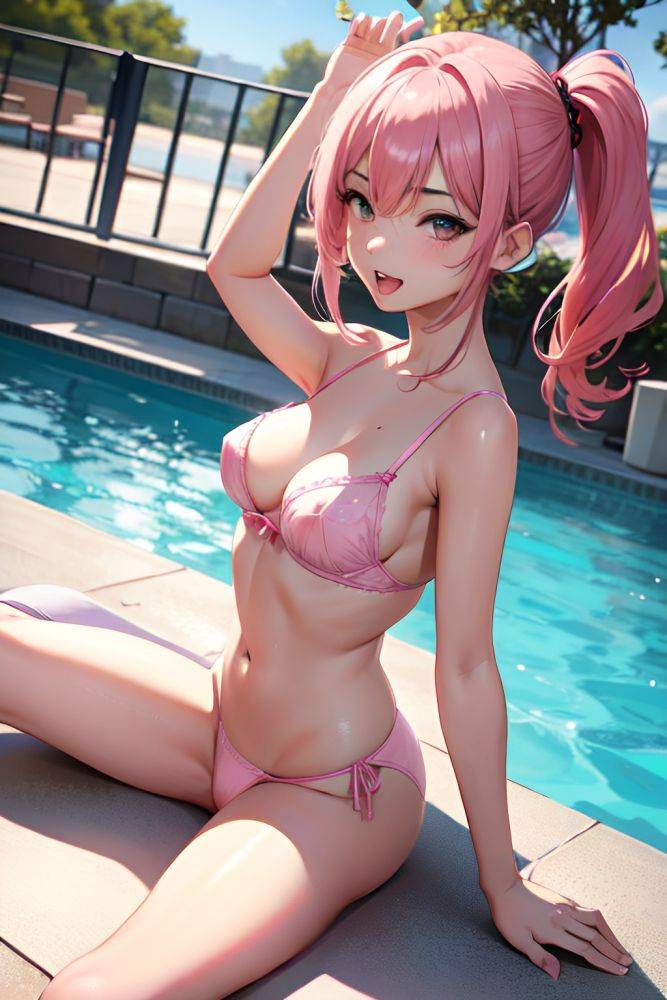 Anime Busty Small Tits 18 Age Ahegao Face Pink Hair Straight Hair Style Light Skin Illustration Pool Front View Straddling Lingerie 3686282813019812004 - AI Hentai - #main