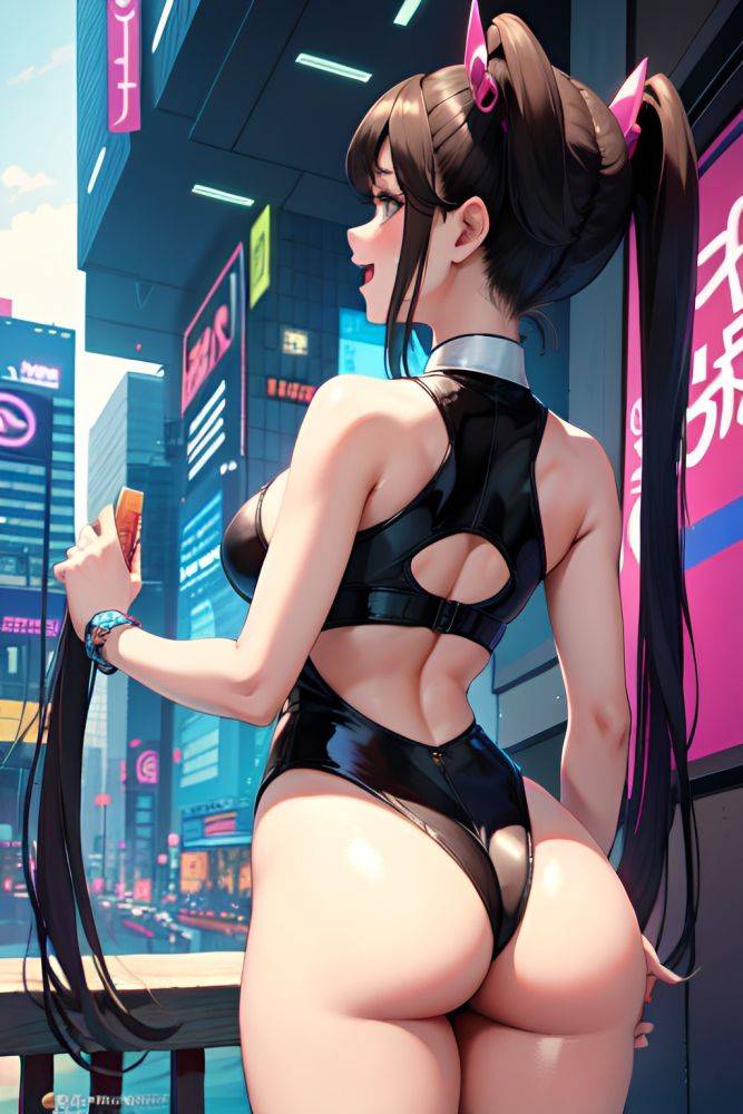 Anime Busty Small Tits 20s Age Laughing Face Brunette Pigtails Hair Style Dark Skin Cyberpunk Oasis Back View Massage Goth 3686402645636907885 - AI Hentai - #main