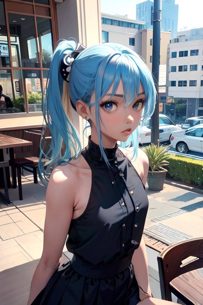 Anime Skinny Small Tits 70s Age Shocked Face Blue Hair Pixie Hair Style Dark Skin Black And White Restaurant Close Up View Jumping Mini Skirt 3686588186144317135 - AI Hentai - #main