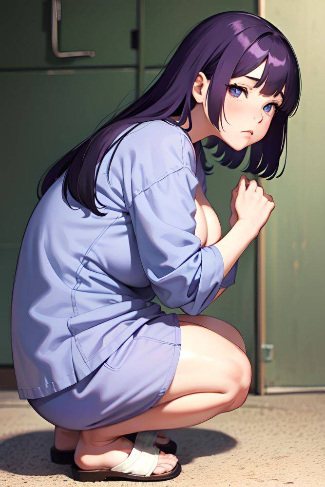 Anime Chubby Small Tits 70s Age Sad Face Purple Hair Bangs Hair Style Light Skin Black And White Prison Side View Squatting Pajamas 3686626841576399739 - AI Hentai - #main