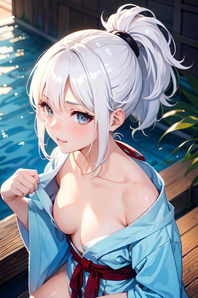 Anime Busty Small Tits 18 Age Seductive Face White Hair Ponytail Hair Style Light Skin Watercolor Onsen Close Up View On Back Bathrobe 3686943810164076212 - AI Hentai - #main